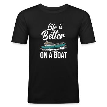 Boot Crew Kapitän Motorboot Yacht Boot - Männer Slim Fit T-Shirt - Schwarz - Vorne - Nik (191cm)