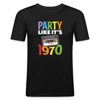 70s Party Outfit Costume 70s Party - Men's Slim Fit T-Shirt - black - Front - Nik (191cm)