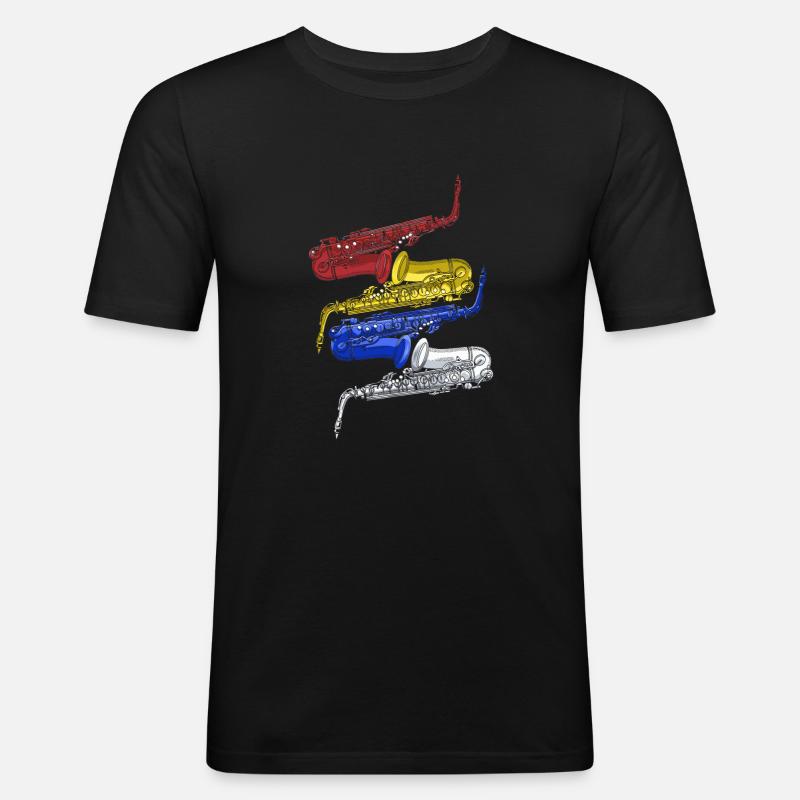 Saxophon Jazz - Männer Slim Fit T-Shirt - Schwarz
