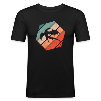 Drache Retro Style Vintage - Männer Slim Fit T-Shirt - Schwarz - Vorne - Nik (191cm)