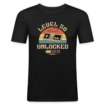 50. Geburtstag Level 50 Jahre 1975 - Männer Slim Fit T-Shirt - Schwarz - Vorne - Nik (191cm)