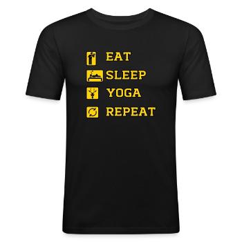 Eat Yoga Repeat - T-shirt près du corps Homme - noir - Devant - Nik (191cm)