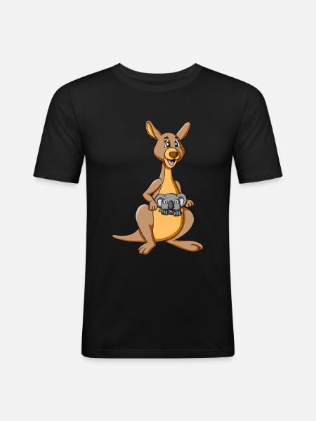 Känguru mit Koala im Beutel - kangaroo with koala - Männer Slim Fit T-Shirt - Schwarz