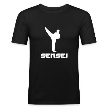 Karaté Self Défense Sensei - T-shirt près du corps Homme - noir - Devant - Nik (191cm)