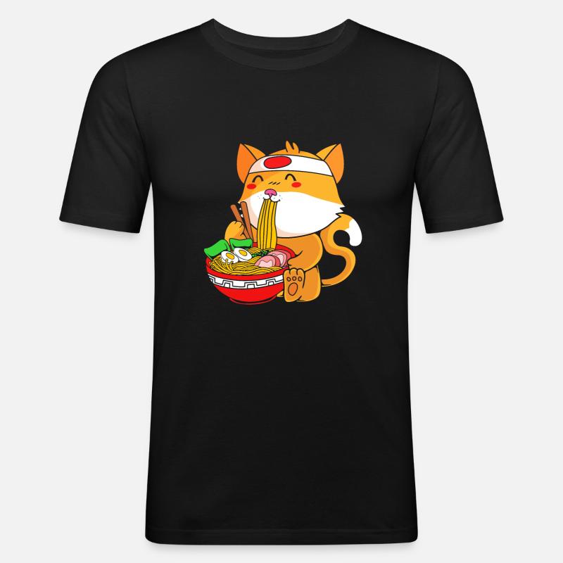 Maneki Neko Japan Glücksbringer - Männer Slim Fit T-Shirt - Schwarz