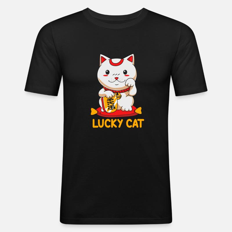 Maneki Neko Japan Glücksbringer - Männer Slim Fit T-Shirt - Schwarz