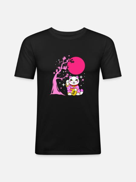 Maneki Neko Japan Lucky Charm - Men's Slim Fit T-Shirt - black