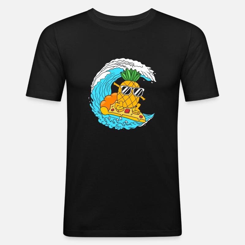 Pizza Hawaii - Männer Slim Fit T-Shirt - Schwarz