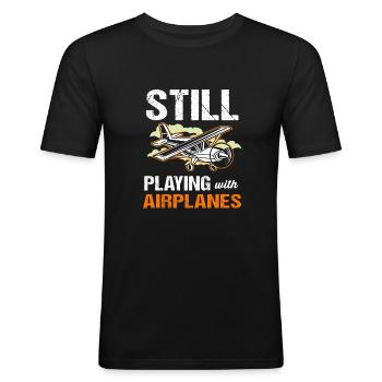 Pilote d’avion - T-shirt près du corps Homme - noir - Devant - Nik (191cm)