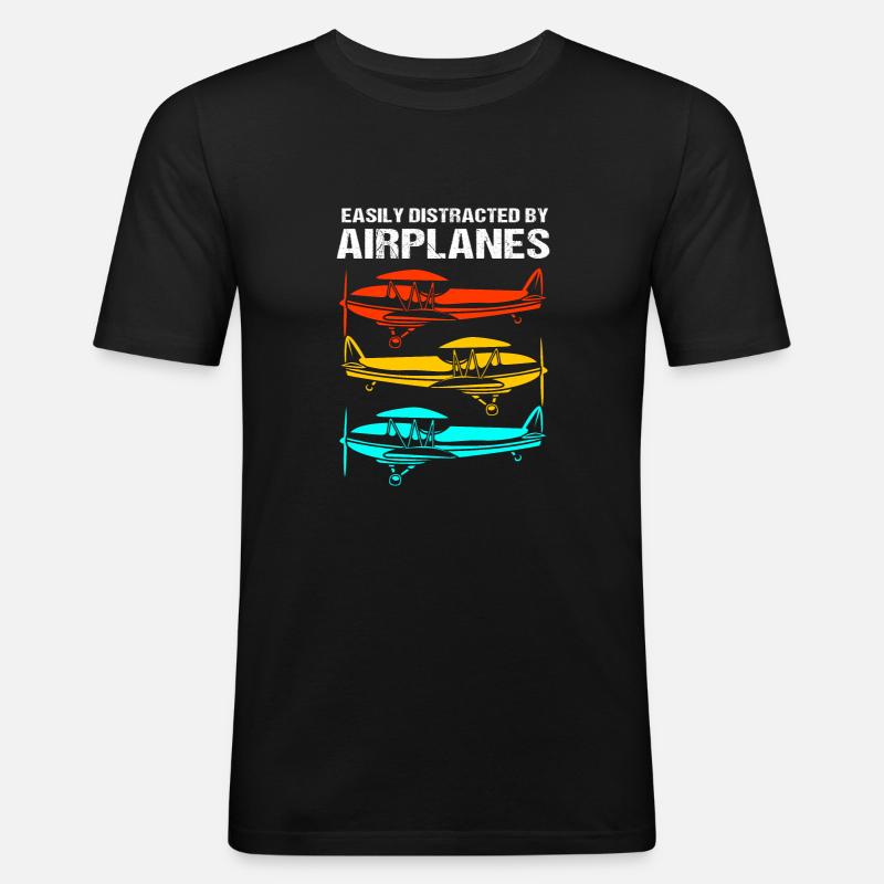 Pilot Flugzeug - Männer Slim Fit T-Shirt - Schwarz