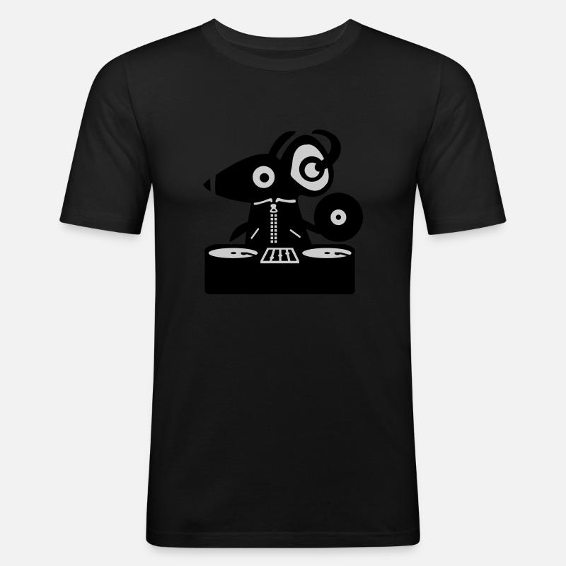 Maus DJ - Ratte - Männer Slim Fit T-Shirt - Schwarz