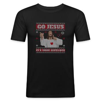 Go Jesus It's Your Birthday - Männer Slim Fit T-Shirt - Schwarz - Vorne - Nik (191cm)