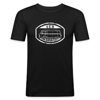 Barkas b1000 - VEB Dekoratief - Männer Slim Fit T-Shirt - Schwarz - Vorne - Nik (191cm)