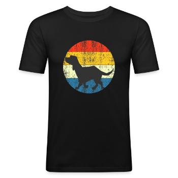 Vintage Hund Retro Sonnenuntergang - Männer Slim Fit T-Shirt - Schwarz - Vorne - Nik (191cm)