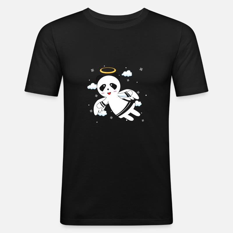 Panda Engel - Männer Slim Fit T-Shirt - Schwarz