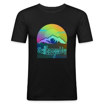 bonne journée, amour de la nature, joie de vivre - T-shirt près du corps Homme - noir - Devant - Nik (191cm)