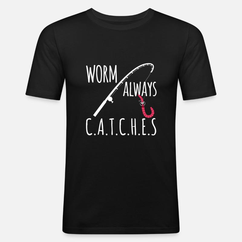 Wurm fängt immer - Männer Slim Fit T-Shirt - Schwarz