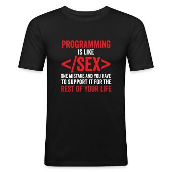 debugging programmer computer science computer nerd - Men's Slim Fit T-Shirt - black - Front - Nik (191cm)