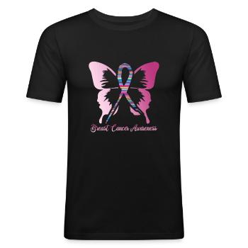 Breast Cancer Butterfly - Men's Slim Fit T-Shirt - black - Front - Nik (191cm)