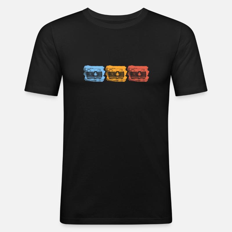 Kamera - Männer Slim Fit T-Shirt - Schwarz