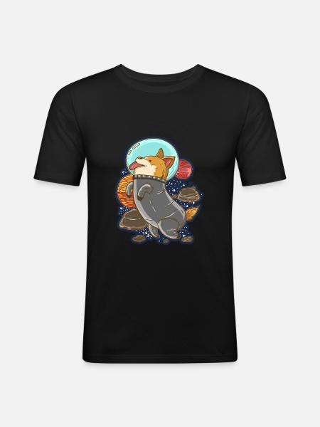 sød hund plads astronaut gave - Herre Slim Fit T-Shirt - sort