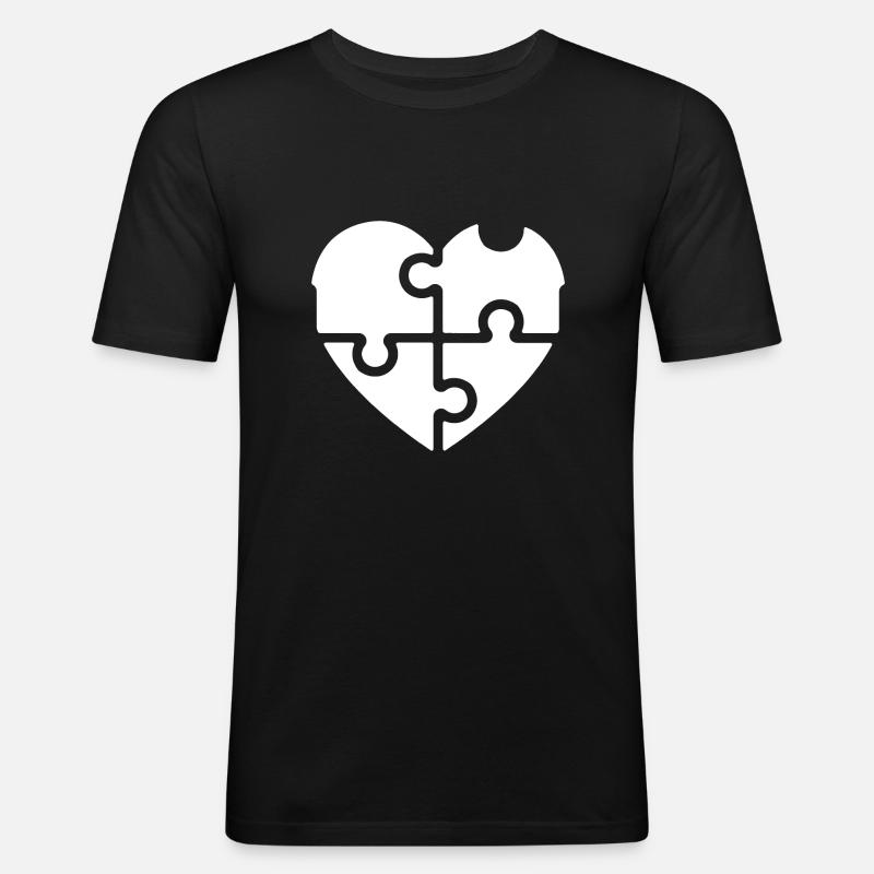Puzzle der Liebe - Herz - Männer Slim Fit T-Shirt - Schwarz