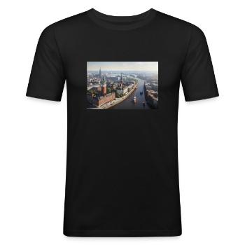 Hamburger Stadtkern - Männer Slim Fit T-Shirt - Schwarz - Vorne - Nik (191cm)
