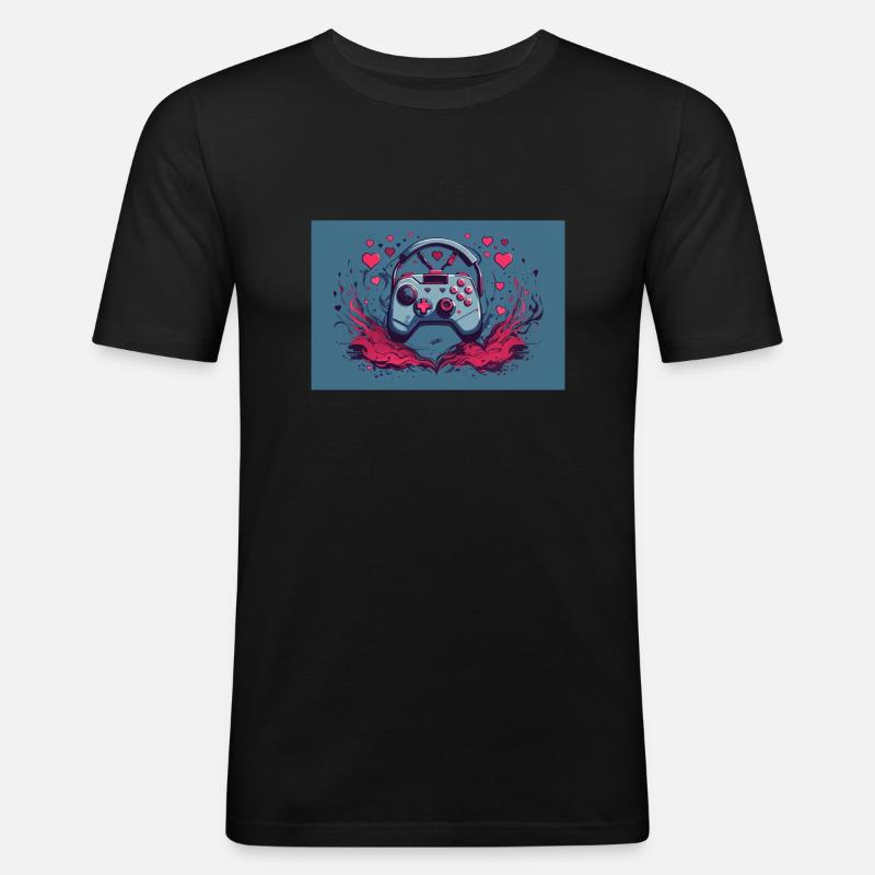 einen Gaming-Controller - Männer Slim Fit T-Shirt - Schwarz