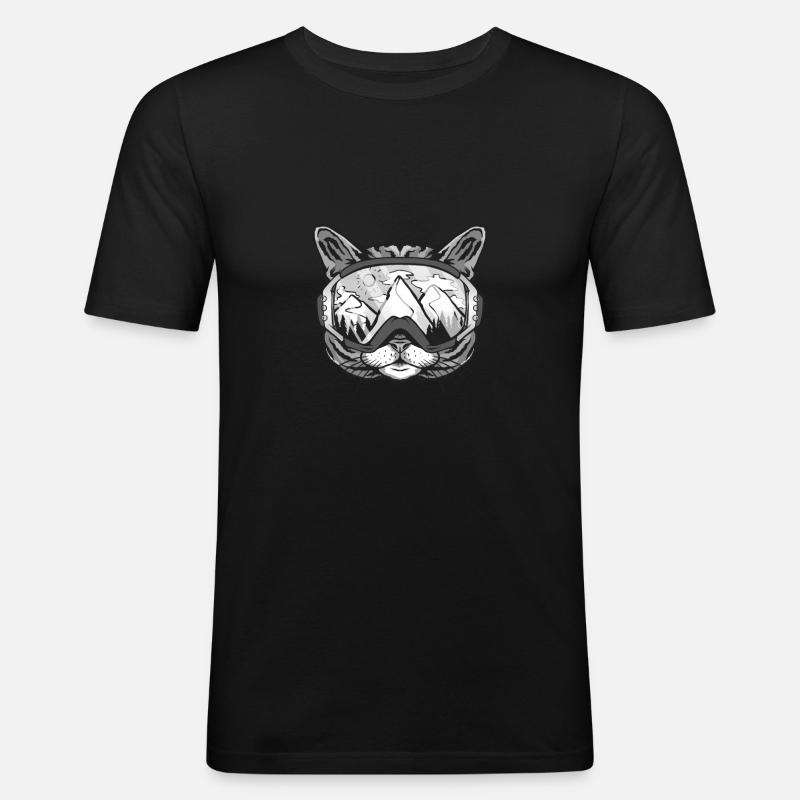 Cat Ski Lover Geschenkidee - Männer Slim Fit T-Shirt - Schwarz