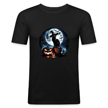 Happy Halloween, Scaredy Cat - Men's Slim Fit T-Shirt - black - Front - Nik (191cm)