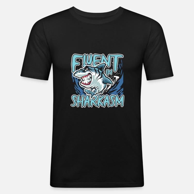 Fließend Sharkasm - Männer Slim Fit T-Shirt - Schwarz