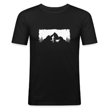 Canicross Geländelauf mit Hund Canicross Läufer - Männer Slim Fit T-Shirt - Schwarz - Vorne - Nik (191cm)