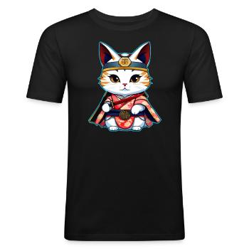 Cute samurai cat - Men's Slim Fit T-Shirt - black - Front - Nik (191cm)