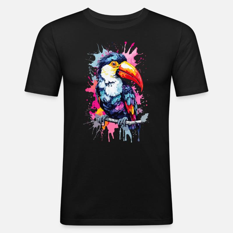 Tucan Vogel Bunt - Männer Slim Fit T-Shirt - Schwarz
