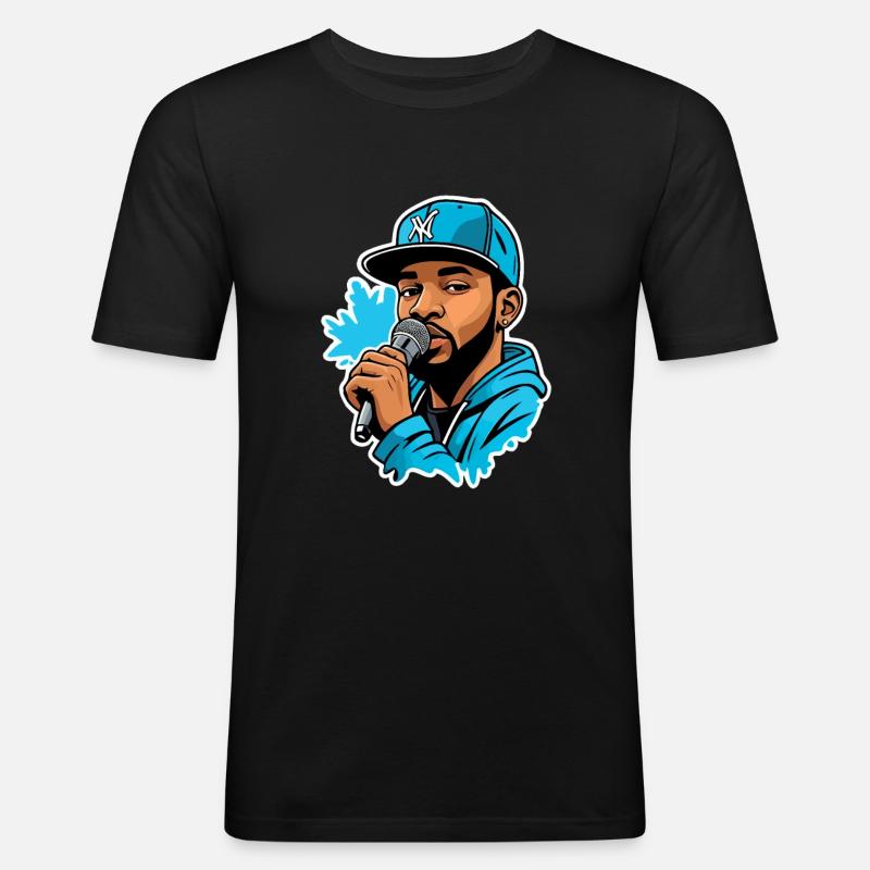 MC mit Mikrofon - Männer Slim Fit T-Shirt - Schwarz