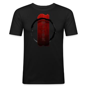 Bannière japonaise de la bravoure : force et courage - T-shirt près du corps Homme - noir - Devant - Nik (191cm)