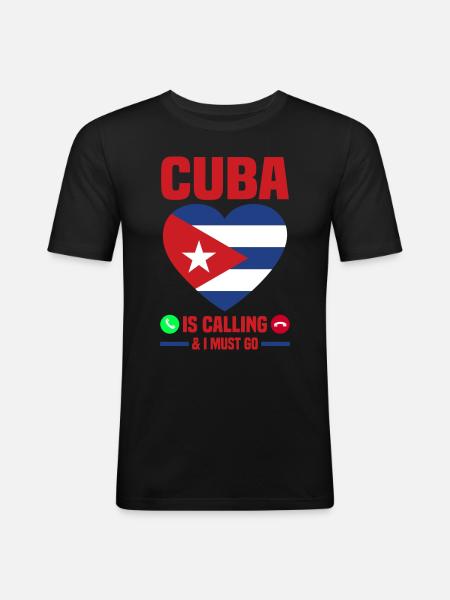 Kuba - Männer Slim Fit T-Shirt - Schwarz