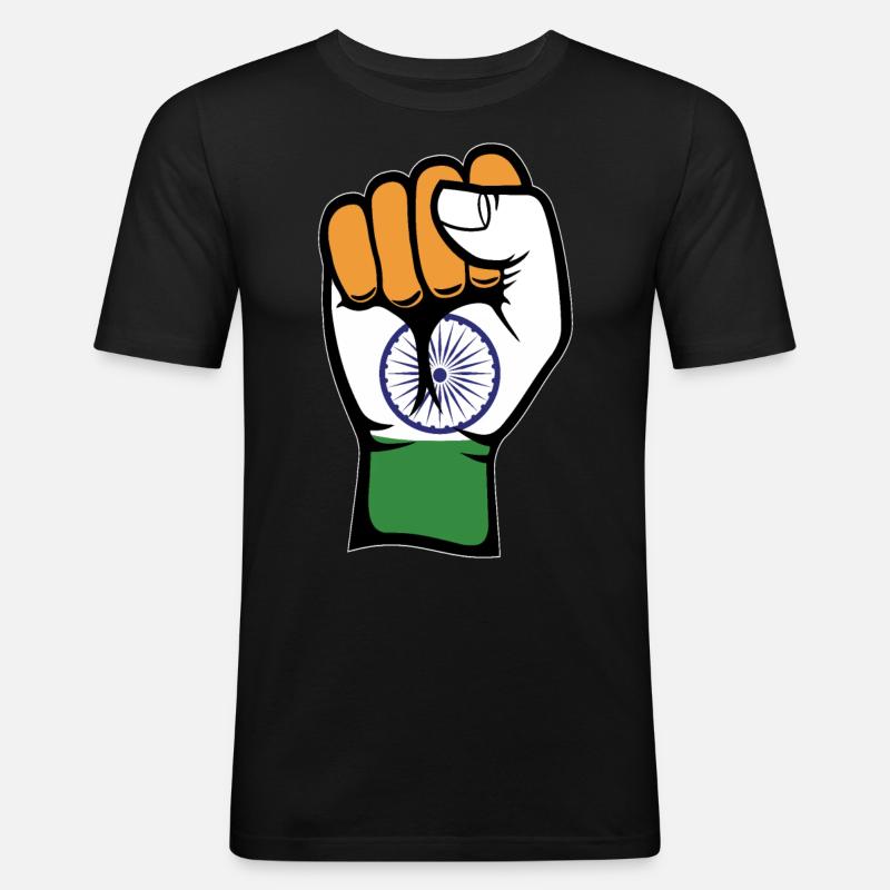 Indien Flagge Faust - Männer Slim Fit T-Shirt - Schwarz