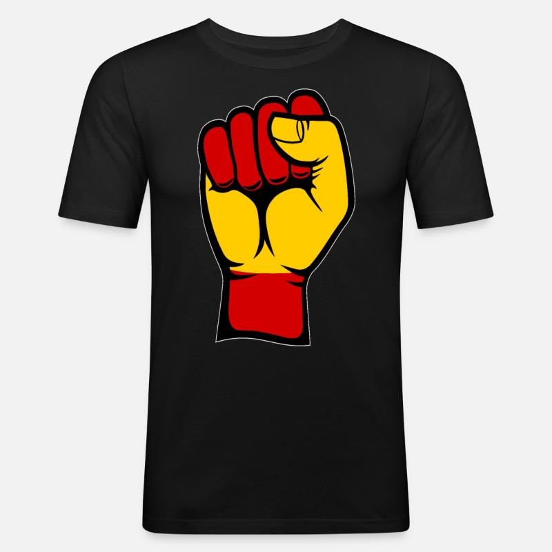 Spanien Flagge Faust - Männer Slim Fit T-Shirt - Schwarz