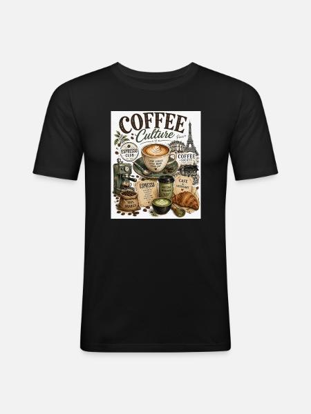 Kaffeekultur Paris Café Collage - Männer Slim Fit T-Shirt - Schwarz
