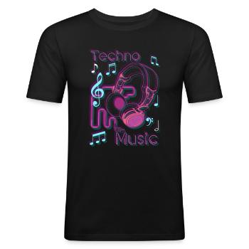 House Techno Musik Musik Abfeiern - Männer Slim Fit T-Shirt - Schwarz - Vorne - Nik (191cm)