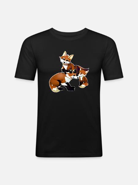 fox with young - Men's Slim Fit T-Shirt - black