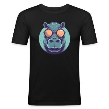 Nilpferd mit Sonnenbrille, Nilpferd, Wasserpferd - Männer Slim Fit T-Shirt - Schwarz - Vorne - Nik (191cm)