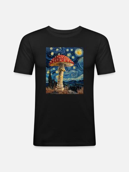 Mushroom Starry Night - Men's Slim Fit T-Shirt - black