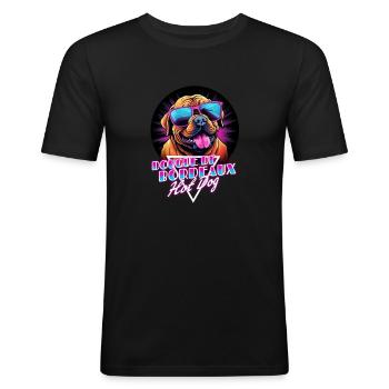 Chemise Retro Wave Dogue de Bordeaux Hot Dog - T-shirt près du corps Homme - noir - Devant - Nik (191cm)