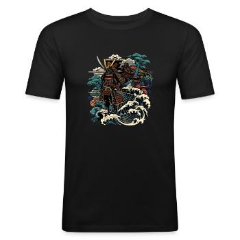 Ukiyo e Japanese Samurai Warrior Shirt - Men's Slim Fit T-Shirt - black - Front - Nik (191cm)