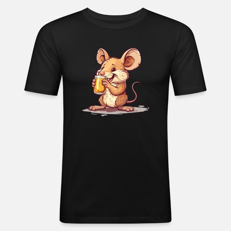 Cute Mouse Drinking Beer 2 - Männer Slim Fit T-Shirt - Schwarz
