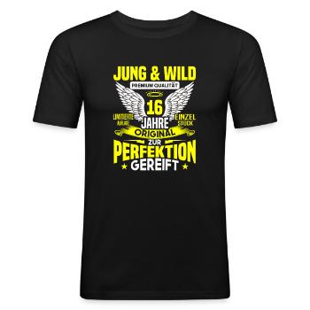 16 Jahre Jung & Wild 16. Geburtstag Geschenk - Männer Slim Fit T-Shirt - Schwarz - Vorne - Nik (191cm)