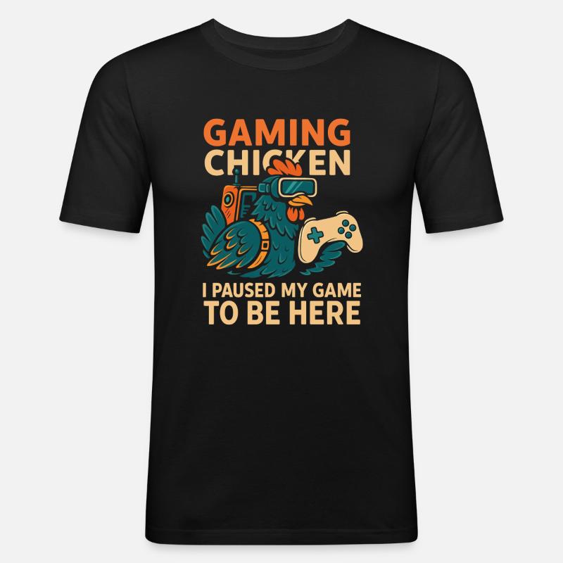 Gaming Chicken mit Controller - Männer Slim Fit T-Shirt - Schwarz