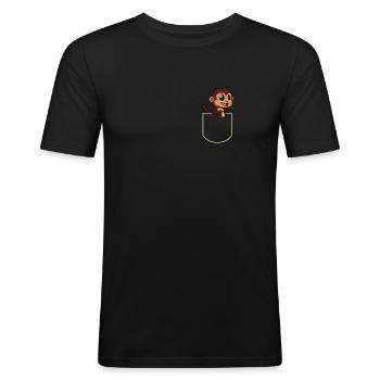 Affe In Der Brusttasche Affen Pocket T-Shirt - Männer Slim Fit T-Shirt - Schwarz - Vorne - Nik (191cm)